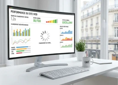 Tableau de bord de performance web affiché sur un écran de bureau professionnel