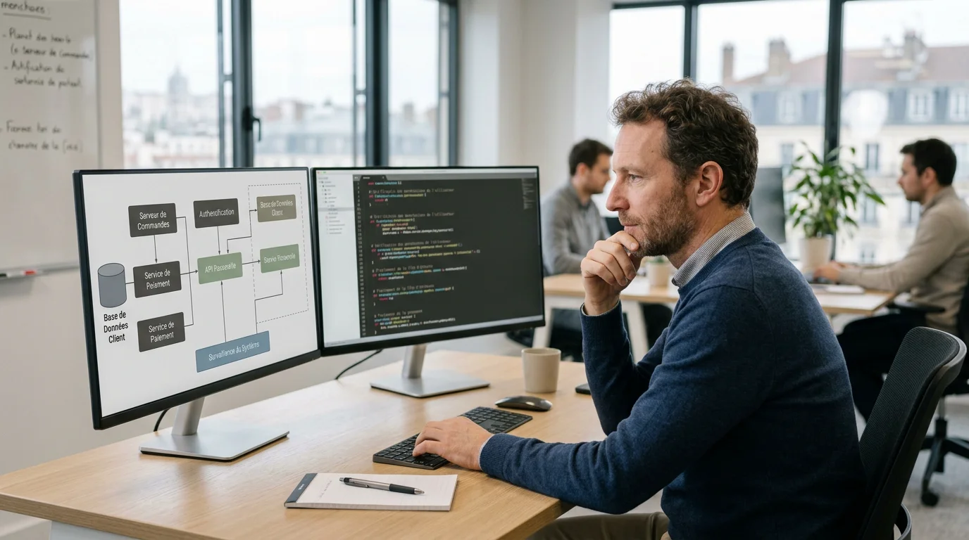 Développeur travaillant sur l'architecture technique d'un SaaS