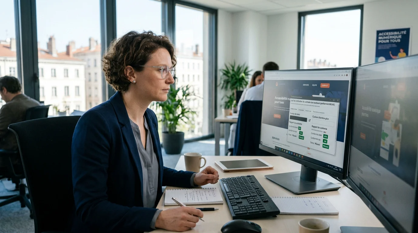 Consultante européenne réalisant un audit d'accessibilité sur un site web