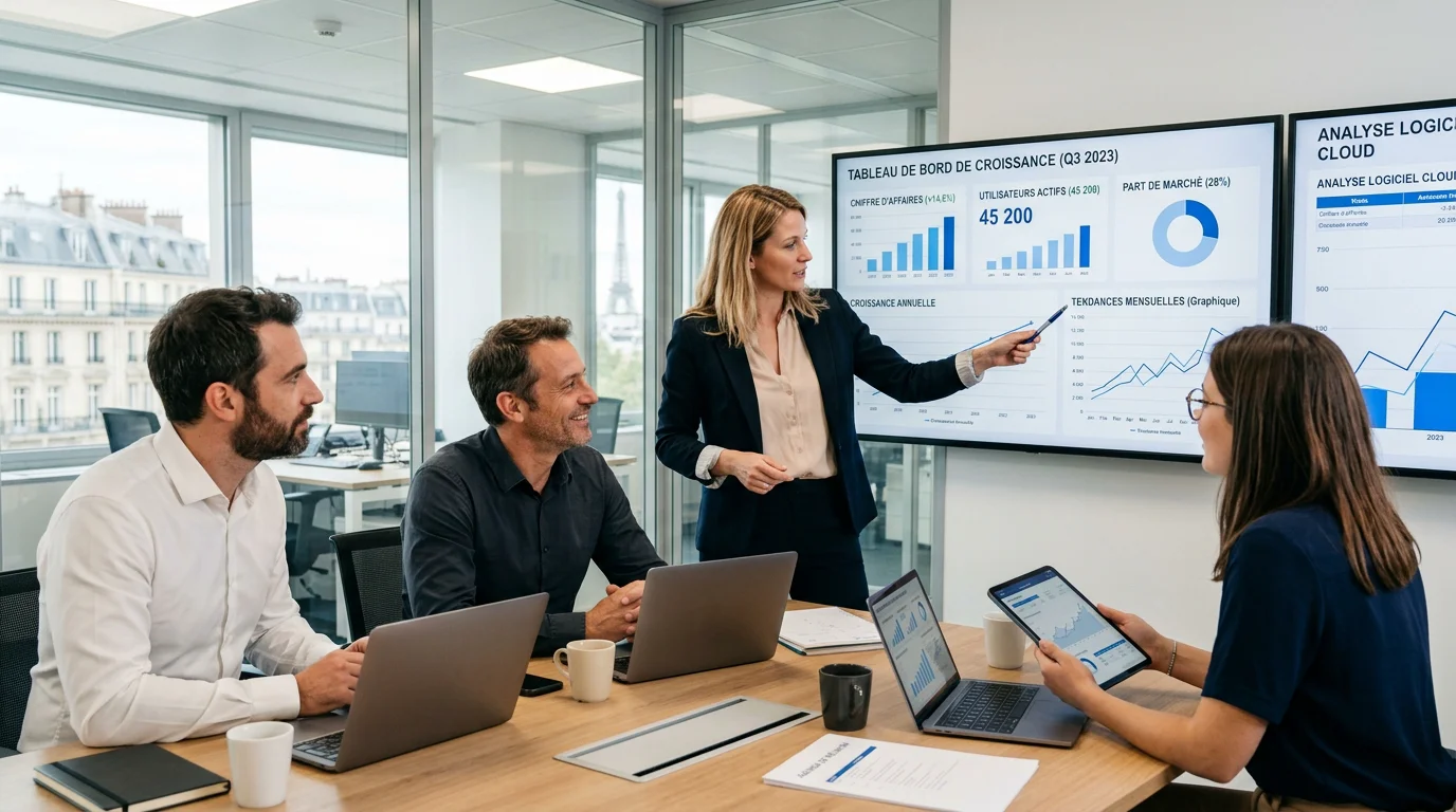 Équipe européenne analysant la croissance du marché du logiciel en ligne