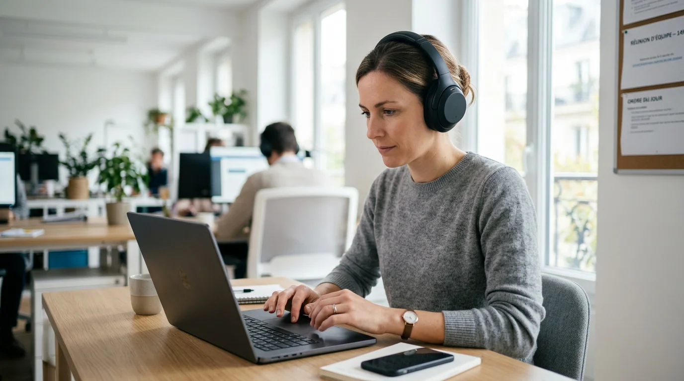 Personne européenne utilisant un lecteur d'écran sur un ordinateur portable