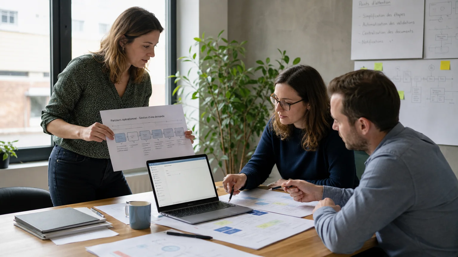 Équipe européenne analysant des processus métier lors d’un atelier de conception