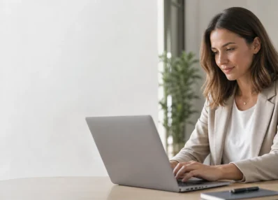 Professionnelle utilisant un ordinateur pour illustrer l’accessibilité web