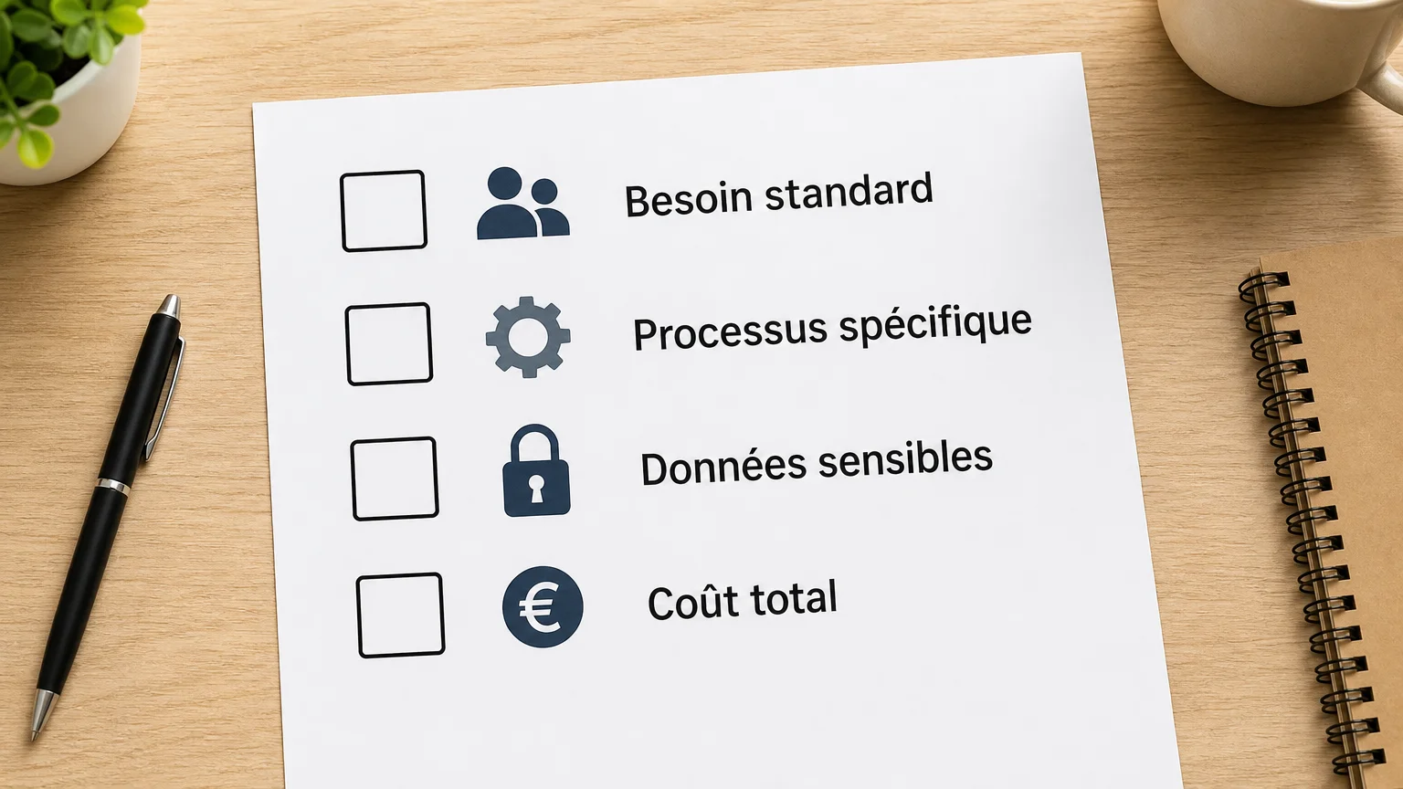 Checklist en français pour choisir entre SaaS et logiciel sur mesure