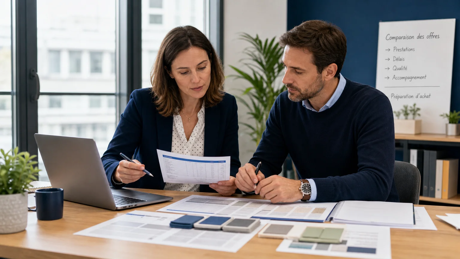 Professionnels européens comparant des offres fournisseurs pour un achat B2B
