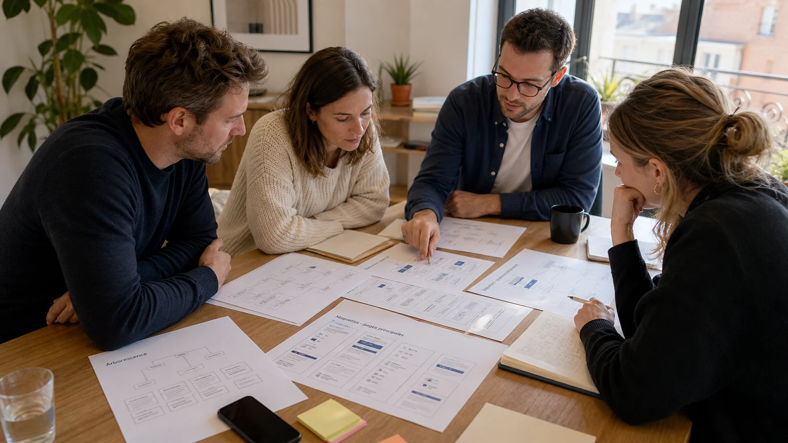Équipe européenne préparant la structure d’un site vitrine
