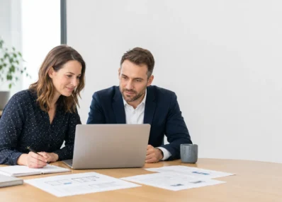 Professionnels européens préparant un projet de site web