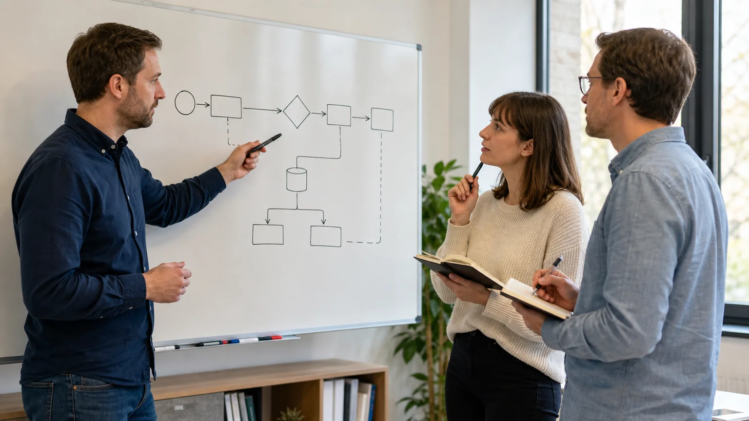 Équipe d’une PME française qui examine un processus métier à améliorer