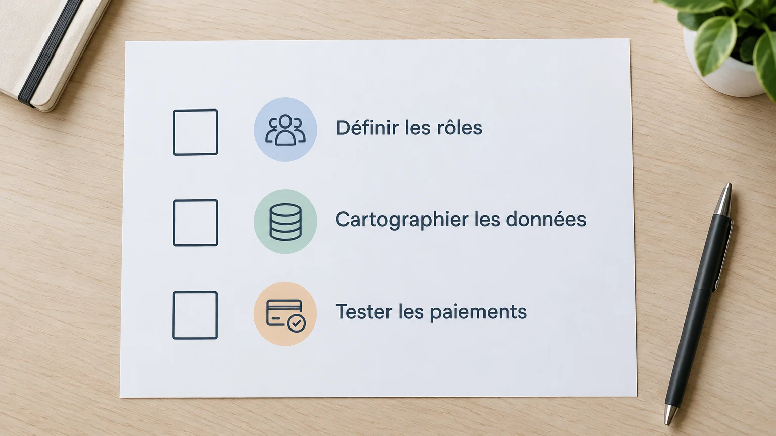Checklist de cadrage des rôles, des données et des paiements