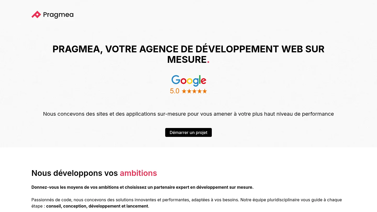 Capture de la page d’accueil de Pragmea