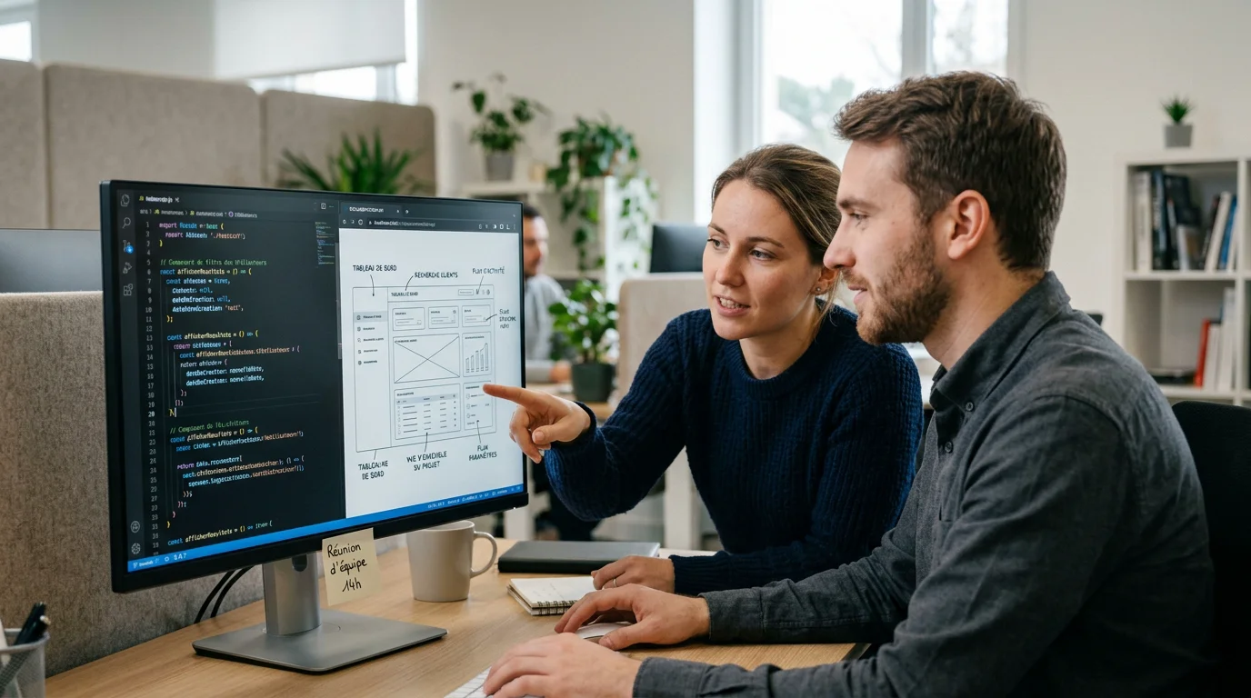Deux développeurs travaillant sur la conception d'une application web progressive