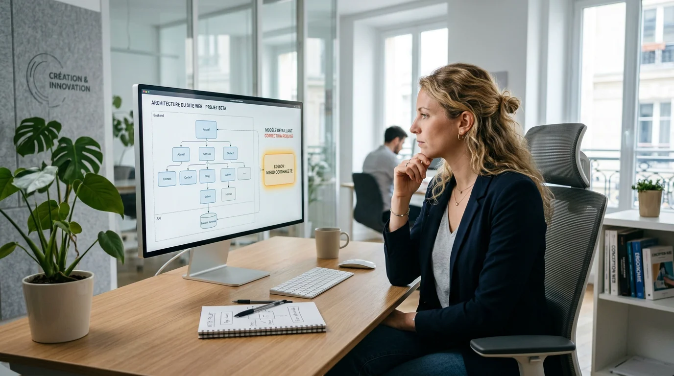 Consultant analysant une structure de site avec une page isolée du maillage interne